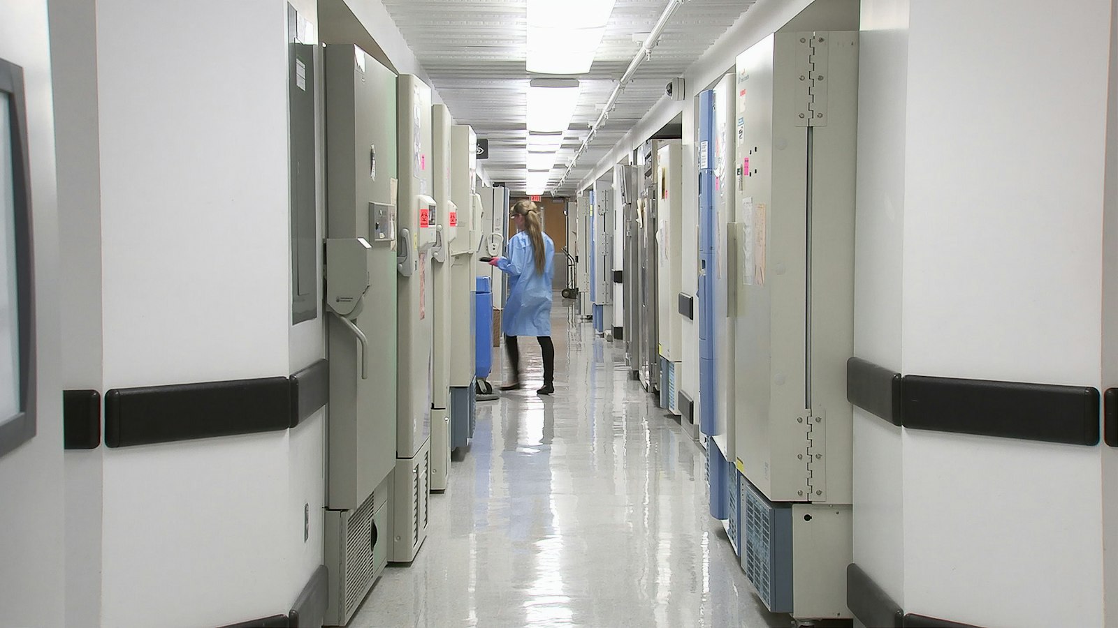 Healthcare professional in a hospital corridor